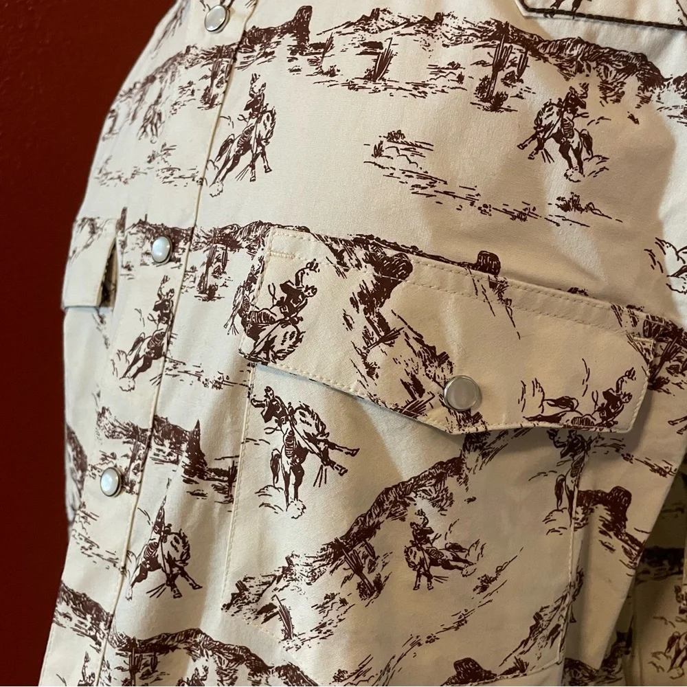 HJ Justin & Sons Men’s Western Pearl Snap Cowboy‎ Rodeo AOP Print Cowboy Shirt